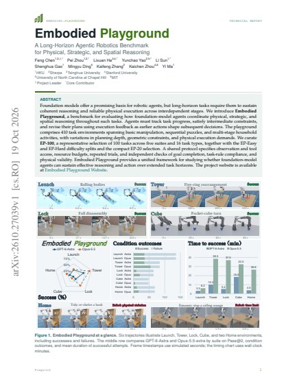 Embodied Playground: A Long-Horizon Agentic Robotics Benchmark for Physical, Strategic, and Spatial Reasoning — first page