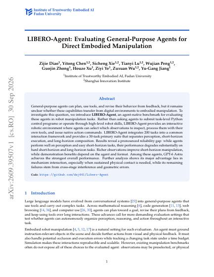 LIBERO-Agent: Evaluating General-Purpose Agents for Direct Embodied Manipulation — first page
