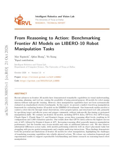 From Reasoning to Action: Benchmarking Frontier AI Models on LIBERO-10 Robot Manipulation Tasks — first page