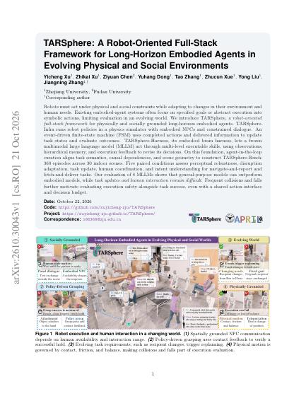 TARSphere: A Robot-Oriented Full-Stack Framework for Long-Horizon Embodied Agents in Evolving Physical and Social Environments — first page