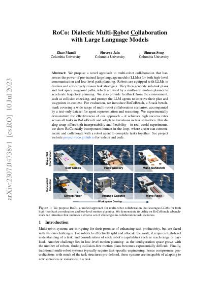 RoCo: Dialectic Multi-Robot Collaboration with Large Language Models — first page