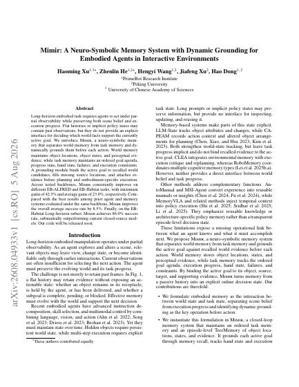 Mimir: A Neuro-Symbolic Memory System with Dynamic Grounding for Embodied Agents in Interactive Environments — first page