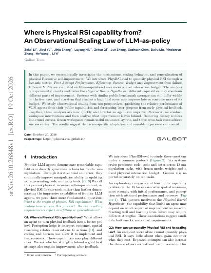 Where is Physical RSI capability from? An Observational Scaling Law of LLM-as-policy — first page