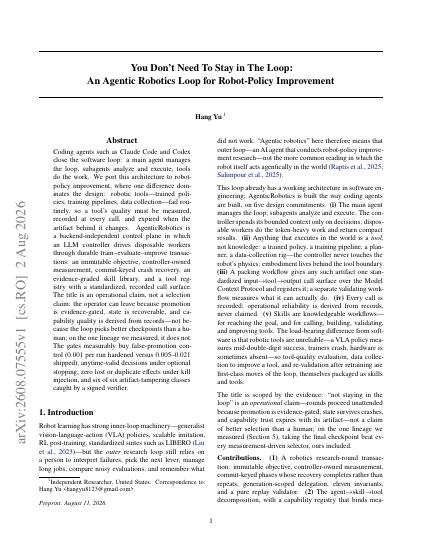 You Don't Need To Stay in The Loop: An Agentic Robotics Loop for Robot-Policy Improvement (AgenticRobotics) — first page