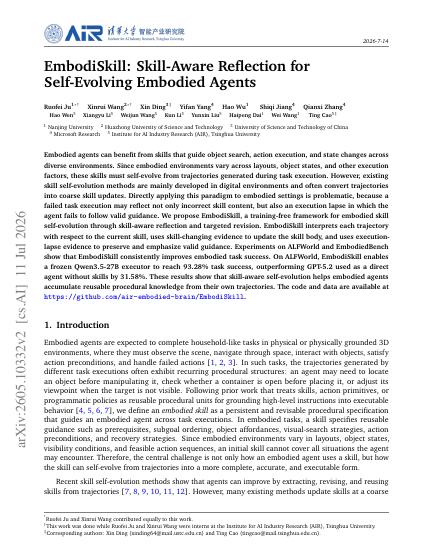 EmbodiSkill: Skill-Aware Reflection for Self-Evolving Embodied Agents — first page