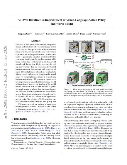 VLAW: Iterative Co-Improvement of Vision-Language-Action Policy and World Model — first page