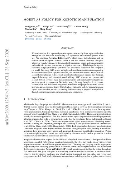 Agent as Policy for Robotic Manipulation (AGP) — first page