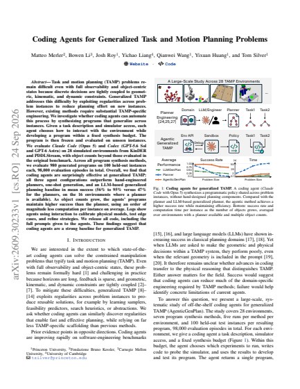 Coding Agents for Generalized Task and Motion Planning Problems — first page
