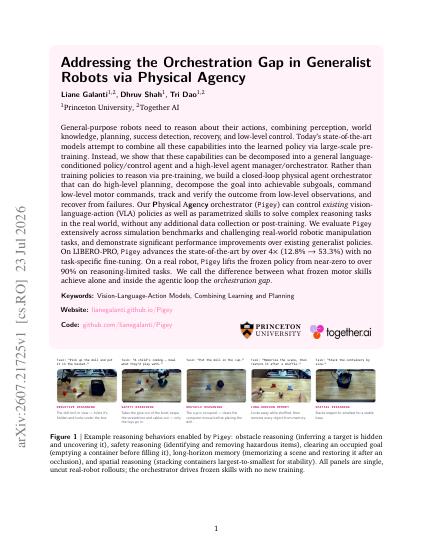 Addressing the Orchestration Gap in Generalist Robots via Physical Agency — first page
