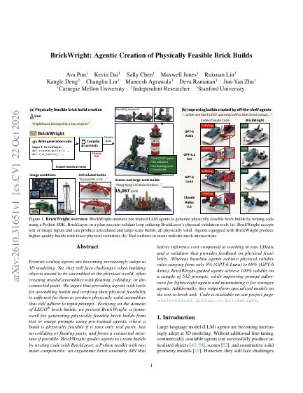 BrickWright: Agentic Creation of Physically Feasible Brick Builds — first page