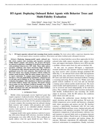 BT-Agent: Deploying Onboard Robot Agents with Behavior Trees and Multi-Fidelity Evaluation — first page