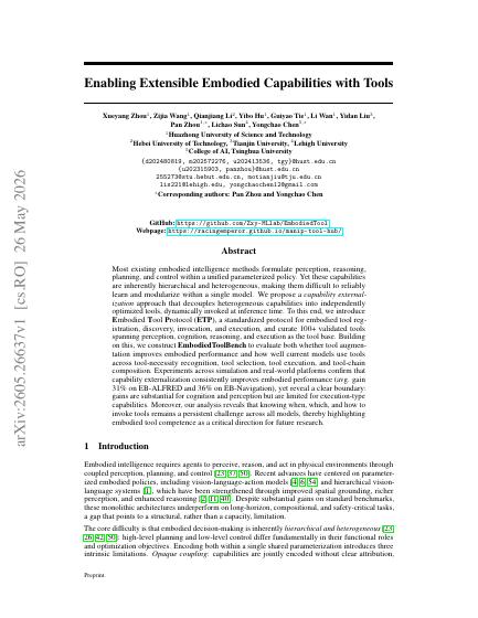 Enabling Extensible Embodied Capabilities with Tools — first page