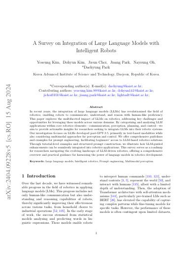 A Survey on Integration of Large Language Models with Intelligent Robots — first page