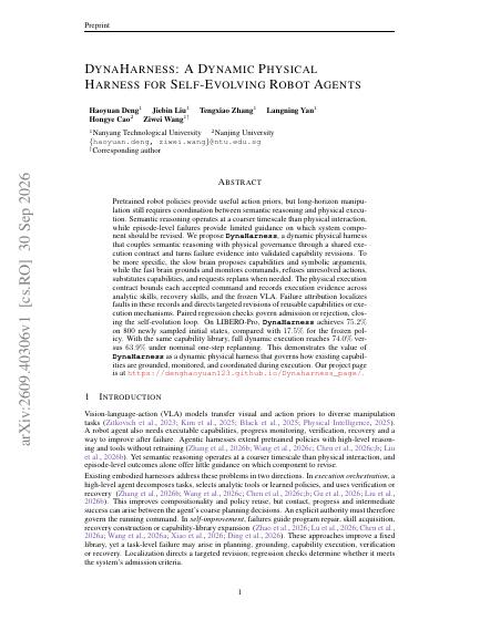DynaHarness: A Dynamic Physical Harness for Self-Evolving Robot Agents — first page