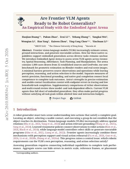 Are Frontier VLM Agents Ready to Be Robot Generalists? An Empirical Study with the Embodied Agent Arena — first page