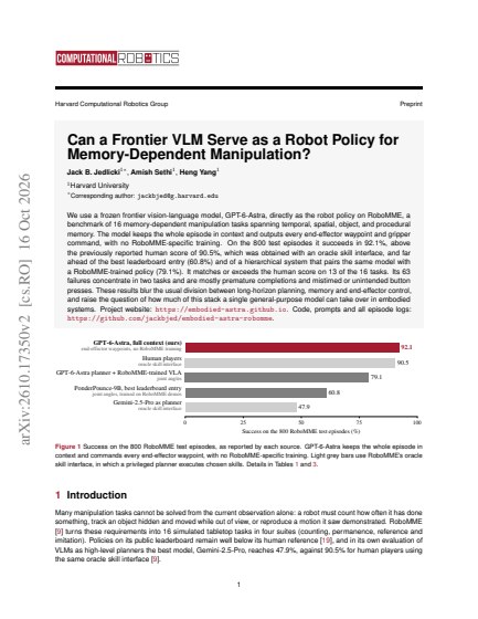 Can a Frontier VLM Serve as a Robot Policy for Memory-Dependent Manipulation? — first page