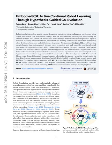 EmbodiedRSI: Active Continual Robot Learning Through Hypothesis-Guided Co-Evolution — first page
