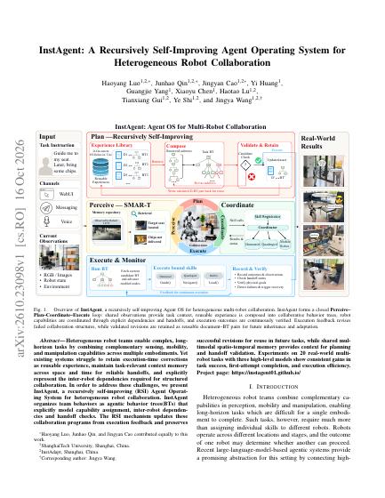 InstAgent: A Recursively Self-Improving Agent Operating System for Heterogeneous Robot Collaboration — first page