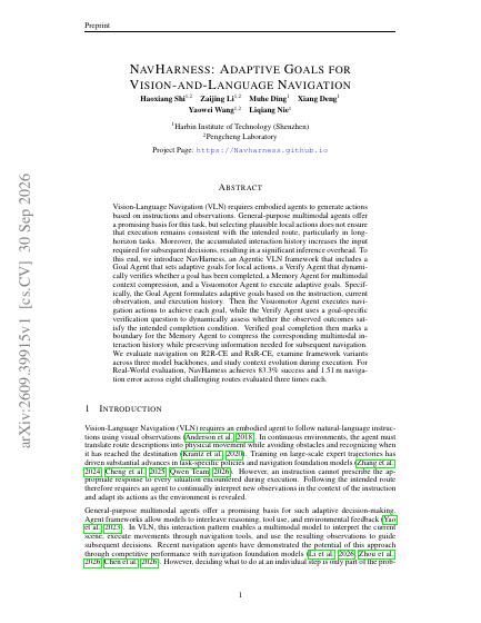 NavHarness: Adaptive Goals for Agentic Vision-Language Navigation — first page