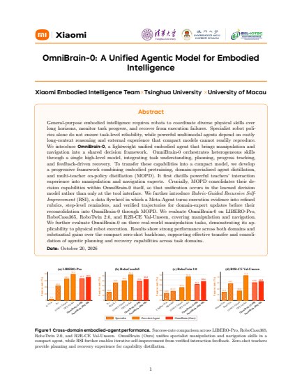 OmniBrain-0: A Unified Agentic Model for Embodied Intelligence — first page