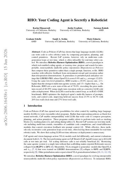 RHO: Your Coding Agent is Secretly a Roboticist — first page