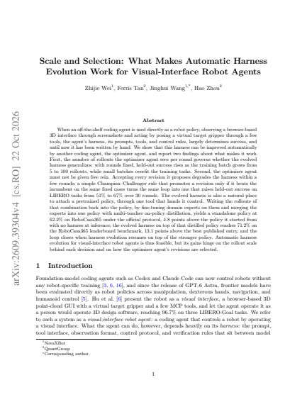 Scale and Selection: What Makes Automatic Harness Evolution Work for Visual-Interface Robot Agents — first page